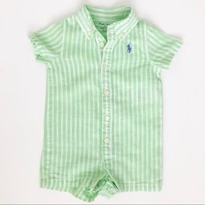 Ralph Lauren Green Striped Linen Oxford Shortall